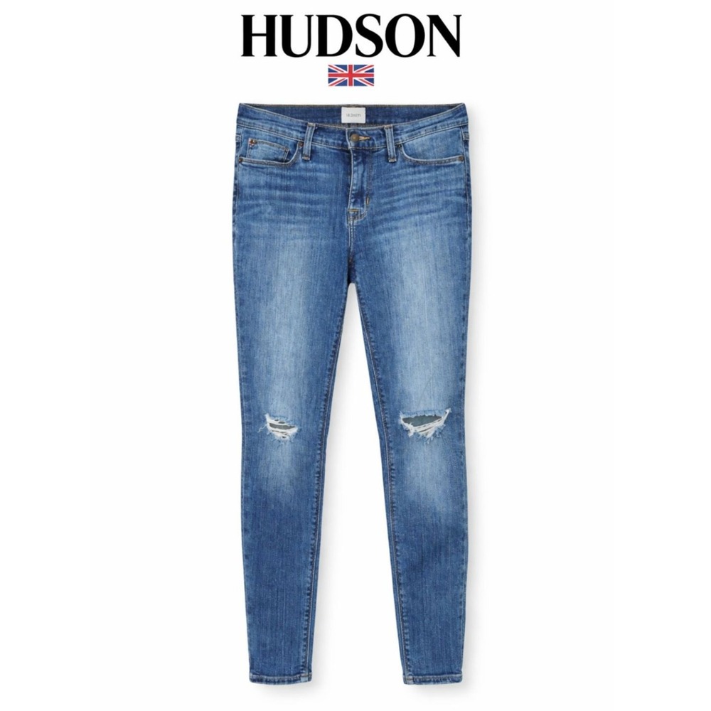 Hudson Skinny Jeans Distressed Medium Wash Cropped Ankle 27